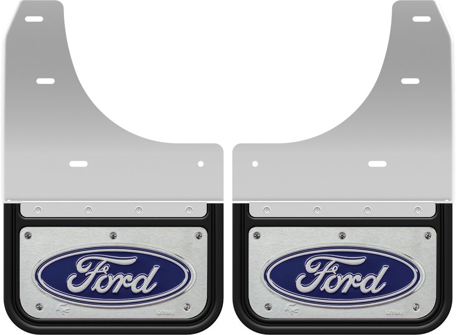 Gatorback CS Ford Logo Mud Flaps - Blue/Brushed SS